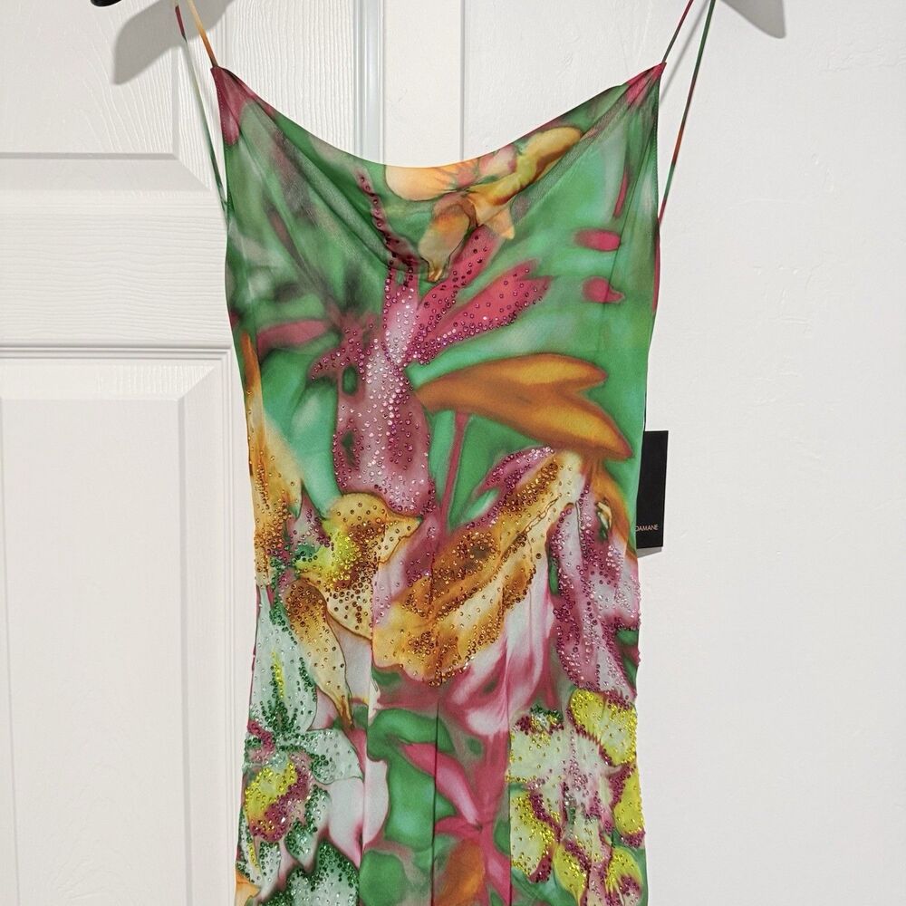 THE ANDAMANE Isabelle Green Dress in Floral Print With Crystals Sz 42 - Picture 8 of 16